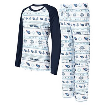 Women's Concepts Sport White/Navy Tennessee Titans Tinsel Raglan Long Sleeve T-Shirt & Pants Sleep Set