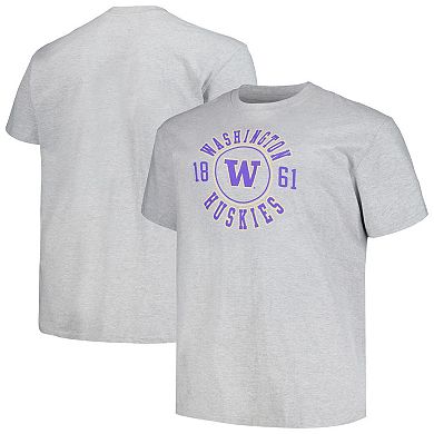 Men's Champion Heather Gray Washington Huskies Big & Tall Circle Logo T-Shirt