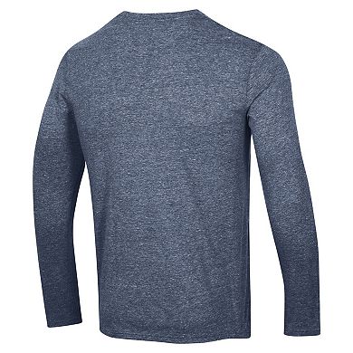 Men's Champion Heather Navy Seattle Kraken Multi-Logo Tri-Blend Long Sleeve T-Shirt