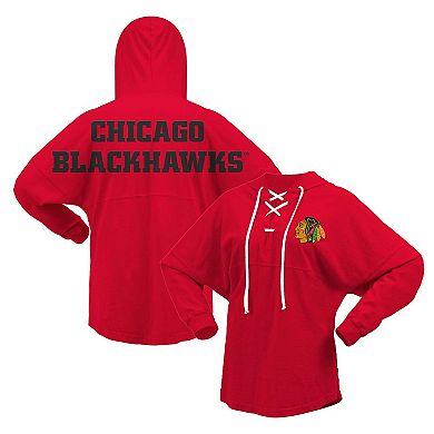 Women's Fanatics Branded Red Chicago Blackhawks Jersey Lace-Up V-Neck Long Sleeve Hoodie T-Shirt