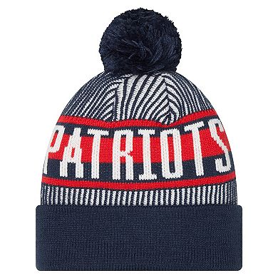 Youth New Era Navy New England Patriots Striped  Cuffed Knit Hat with Pom