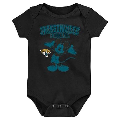Newborn & Infant Teal/Black/Gray Jacksonville Jaguars Three-Piece Disney Game Time Bodysuit Set