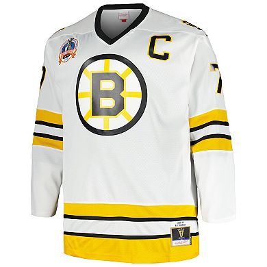 Men's Mitchell & Ness Ray Bourque White Boston Bruins Big & Tall Captain Patch Blue Line Player Jersey