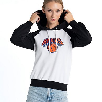 Women's Lusso White New York Knicks Marlowe Tri-Blend Raglan Pullover Hoodie