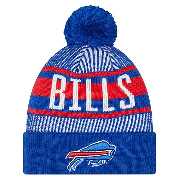 Youth New Era Royal Buffalo Bills Striped Cuffed Knit Hat with Pom