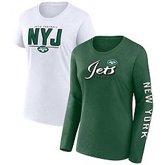 Women's Majestic Threads Sauce Gardner Green New York Jets Name & Number Off-Shoulder Script Cropped Long Sleeve V-Neck T-Shirt Size: Small