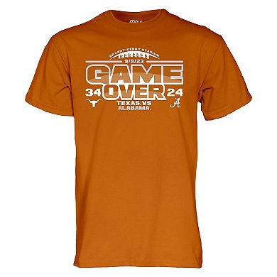 Men's Blue 84 Texas Orange Texas Longhorns vs. Alabama Crimson Tide 2023 Football Score T-Shirt