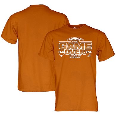 Men's Blue 84 Texas Orange Texas Longhorns vs. Alabama Crimson Tide 2023 Football Score T-Shirt