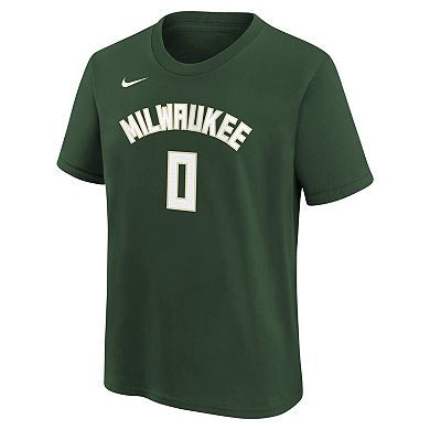 Youth Nike Damian Lillard Hunter Green Milwaukee Bucks Icon Name & Number T-Shirt
