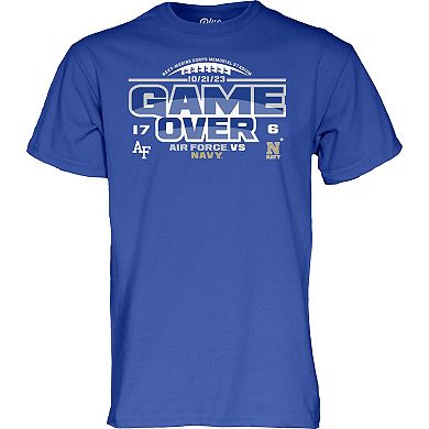 Men's Blue 84 Royal Air Force Falcons vs. Navy Midshipmen 2023 Football Score T-Shirt