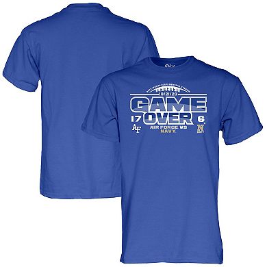 Men's Blue 84 Royal Air Force Falcons vs. Navy Midshipmen 2023 Football Score T-Shirt
