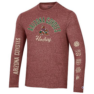 Men's Champion Garnet Arizona Coyotes Multi-Logo Tri-Blend Long Sleeve T-Shirt