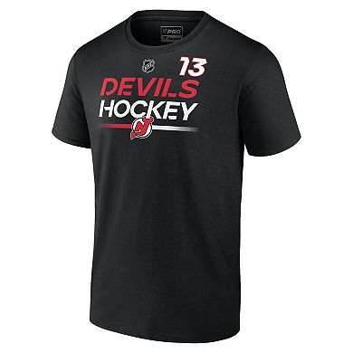 Men's Fanatics Branded Nico Hischier Black New Jersey Devils Authentic Pro Prime Name & Number T-Shirt
