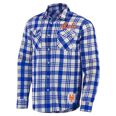 Men's Darius Rucker Collection by Fanatics Royal New York Mets Plaid Flannel Button-Up Shirt