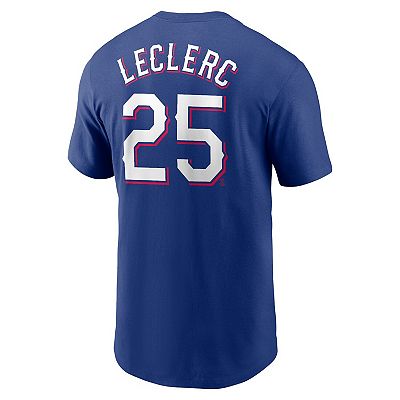 Men s Nike Jose Leclerc Royal Texas Rangers Player Name Number T Shirt