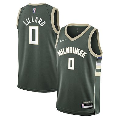 Youth Nike Damian Lillard Hunter Green Milwaukee Bucks Swingman Jersey - Icon Edition