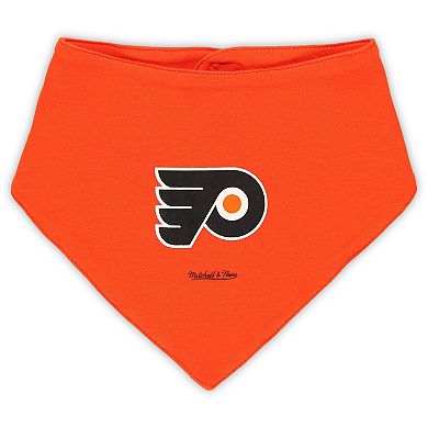Infant Mitchell & Ness Orange/Black Philadelphia Flyers Big Score 3-Pack Bodysuit, Bib and Bootie Set