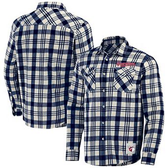 Men's Darius Rucker Collection by Fanatics Navy Cleveland Guardians Plaid Flannel Button-Up Shirt