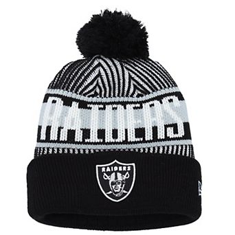 Youth New Era Black Las Vegas Raiders Striped Cuffed Knit Hat with Pom