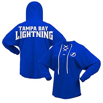 Women's Fanatics Branded Blue Tampa Bay Lightning Jersey Lace-Up V-Neck Long Sleeve Hoodie T-Shirt