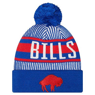 Youth New Era Royal Buffalo Bills Striped Historic Cuffed Knit Hat with Pom