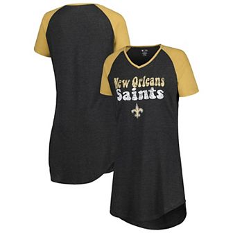 Women's Concepts Sport Black/Gold New Orleans Saints Raglan V-Neck Nightshirt