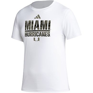 Women's adidas White Miami Hurricanes AEROREADY Military Appreciation Pregame T-Shirt
