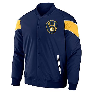 Men's Darius Rucker Collection by Fanatics Navy Milwaukee Brewers Baseball Raglan Full-Snap Jacket