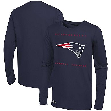 Men's Navy New England Patriots Side Drill Long Sleeve T-Shirt