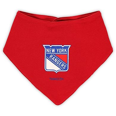 Infant Mitchell & Ness Red/Blue New York Rangers Big Score 3-Pack Bodysuit, Bib and Bootie Set