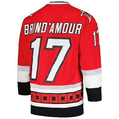 Men's Mitchell & Ness Rod Brind'Amour Red Carolina Hurricanes 2005/06 Captain Patch Blue Line Player Jersey