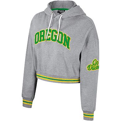 Women's The Wild Collective Heather Gray Oregon Ducks Cropped Shimmer Pullover Hoodie