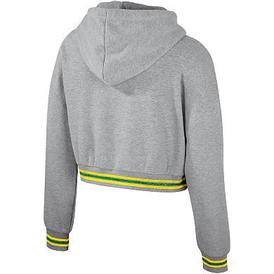 Women's The Wild Collective Heather Gray Oregon Ducks Cropped Shimmer Pullover Hoodie