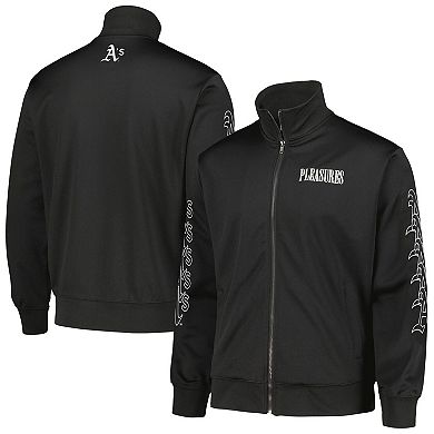 Men's PLEASURES Black Oakland Athletics Pitcher Full-Zip Track Jacket