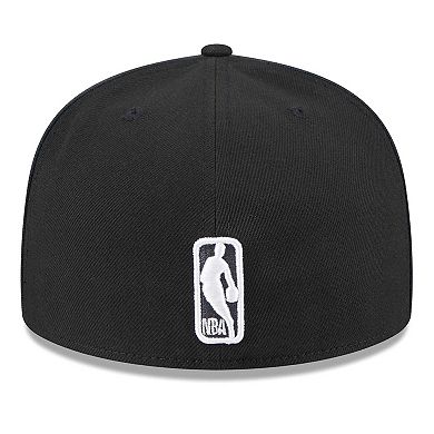 Men's New Era Black Brooklyn Nets Piped & Flocked 59Fifty Fitted Hat