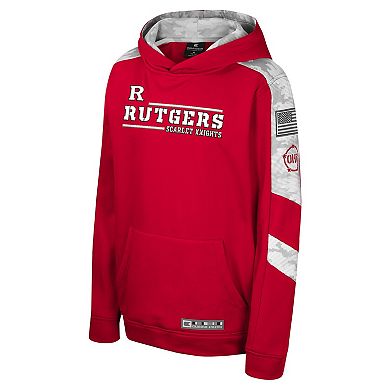 Youth Colosseum Scarlet Rutgers Scarlet Knights OHT Military Appreciation Cyclone Digital Camo Pullover Hoodie