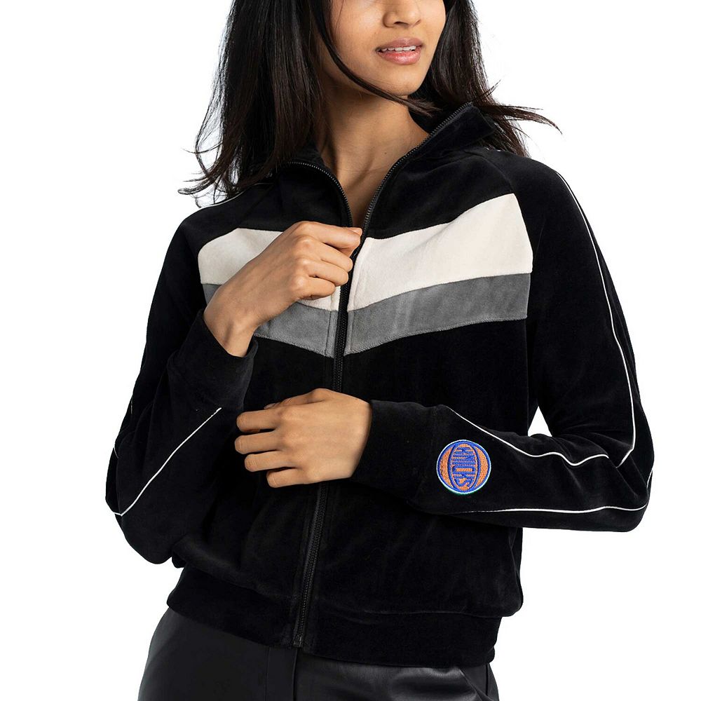 Women's Lusso Black New York Knicks Nixie Chevron Color-Block Raglan ...