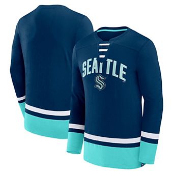 Men's Fanatics Branded Deep Sea Blue Seattle Kraken Back Pass Lace-Up Long Sleeve T-Shirt