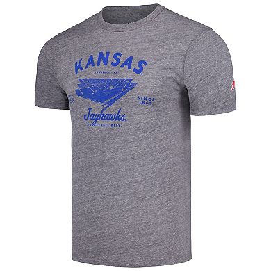 Men's League Collegiate Wear Heather Gray Kansas Jayhawks Stadium Victory Falls Tri-Blend T-Shirt