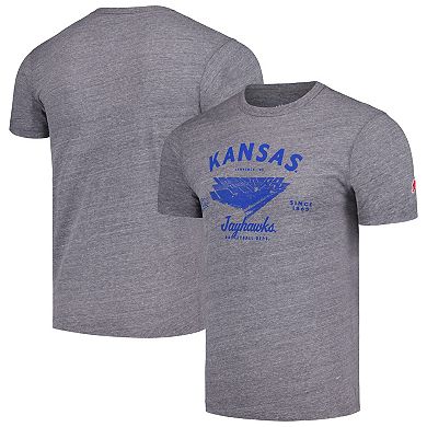 Men's League Collegiate Wear Heather Gray Kansas Jayhawks Stadium Victory Falls Tri-Blend T-Shirt