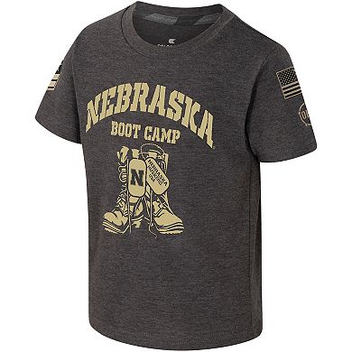 Toddler Colosseum Charcoal Nebraska Huskers OHT Military Appreciation Boot Camp T-Shirt