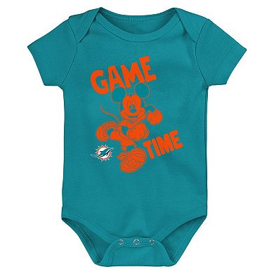 Newborn & Infant Aqua/Orange/Gray Miami Dolphins Three-Piece Disney Game Time Bodysuit Set