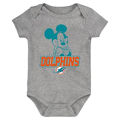Newborn & Infant Aqua/Orange/Gray Miami Dolphins Three-Piece Disney Game Time Bodysuit Set