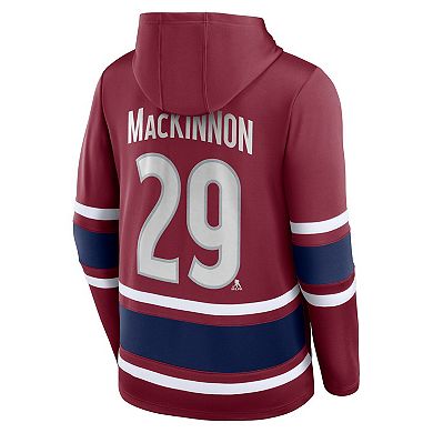 Men's Fanatics Branded Nathan MacKinnon Burgundy Colorado Avalanche Name & Number Lace-Up Pullover Hoodie