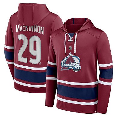 Men's Fanatics Branded Nathan MacKinnon Burgundy Colorado Avalanche Name & Number Lace-Up Pullover Hoodie