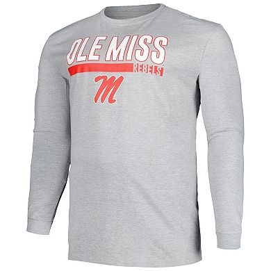 Men's Profile Gray Ole Miss Rebels Big & Tall Two-Hit Long Sleeve T-Shirt