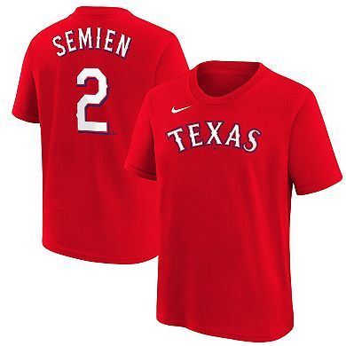 Youth Nike Marcus Semien Red Texas Rangers Player Name & Number T-Shirt