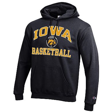 Men's Champion Black Iowa Hawkeyes Basketball Icon Powerblend Pullover Hoodie