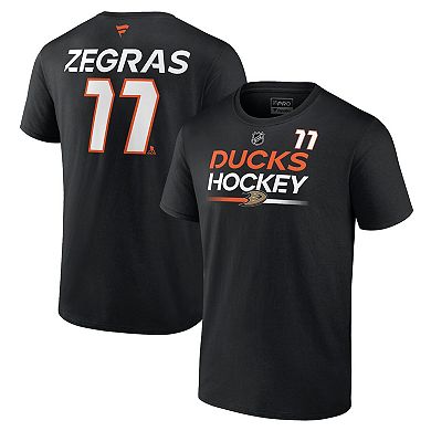Men's Fanatics Branded Trevor Zegras Black Anaheim Ducks Authentic Pro Prime Name & Number T-Shirt