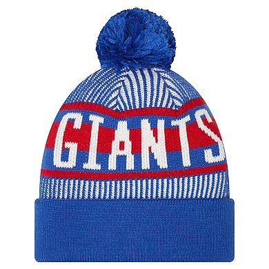 Youth New Era Royal New York Giants Striped  Cuffed Knit Hat with Pom